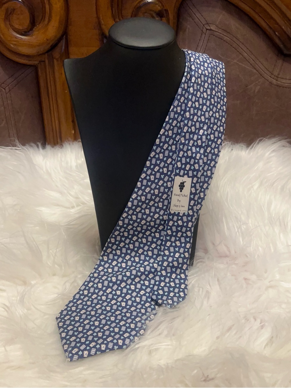Vineyard Vines vintage silk blue necktie playing card pattern men’s tie